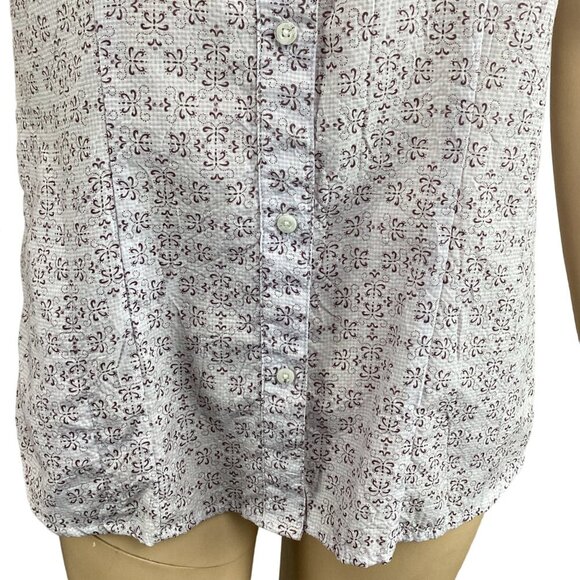 The North Face Button-Up Blouse Size Large Floral Short Sleeves Purple & White - Picture 8 of 8